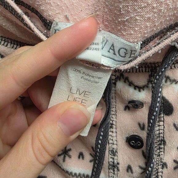 PJ Salvage Pink Velour Snowflake Hearts Lounge Pants M - Picture 4 of 5